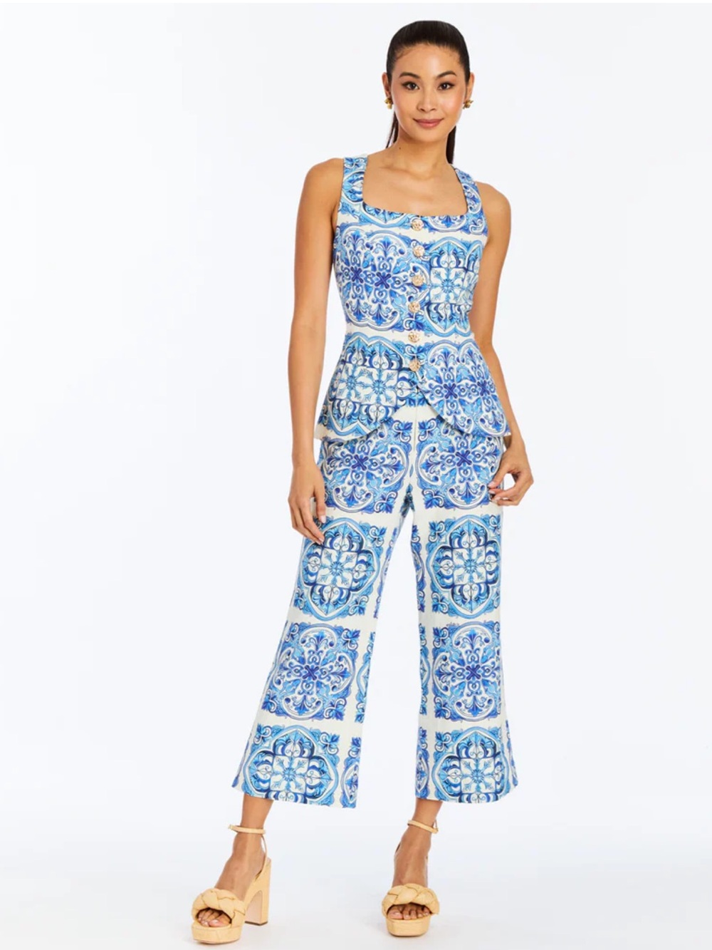 Mestiza New York Size 4 Elena Top & Taylor Crop Pants Set Blue Azuljo Blue NWT